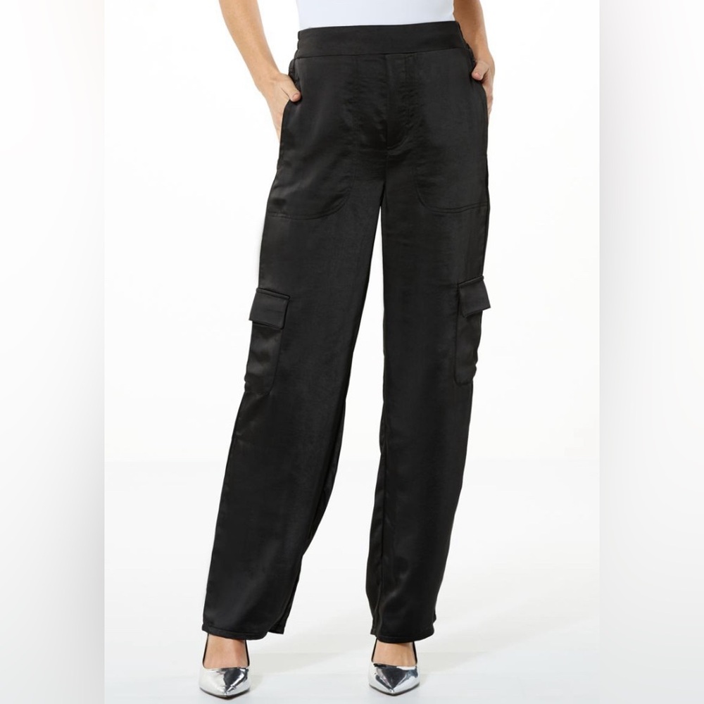La Joie Women’s Satin Cargo Jogger Pant Caviar NWT
